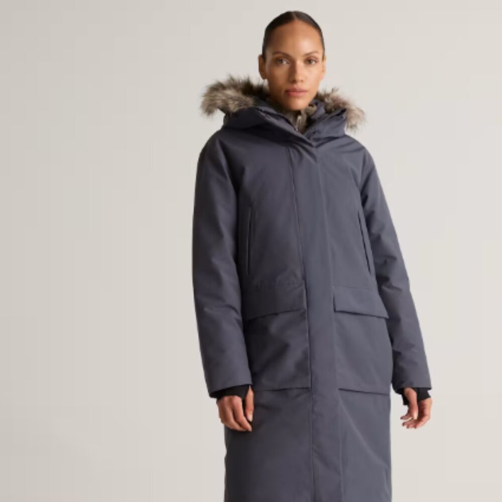 Quince Women Responsible Down Hooded Long Parka Carbon Gray XS NWOT